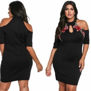 Sexy Rose Applique Cold Shoulder Bodycon Dress