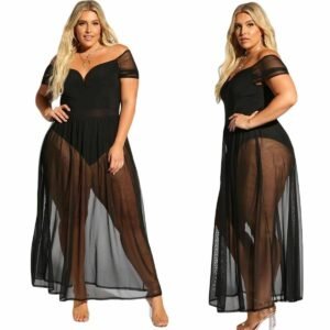 Sexy Plus Size Sheer Mesh Allure Bodysuit Dress