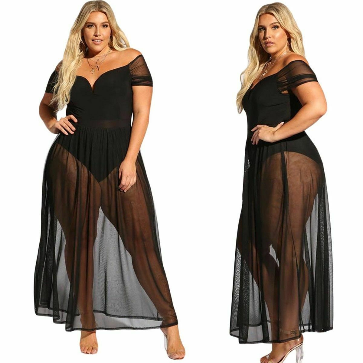 Sexy Plus Size Sheer Mesh Allure Bodysuit Dress