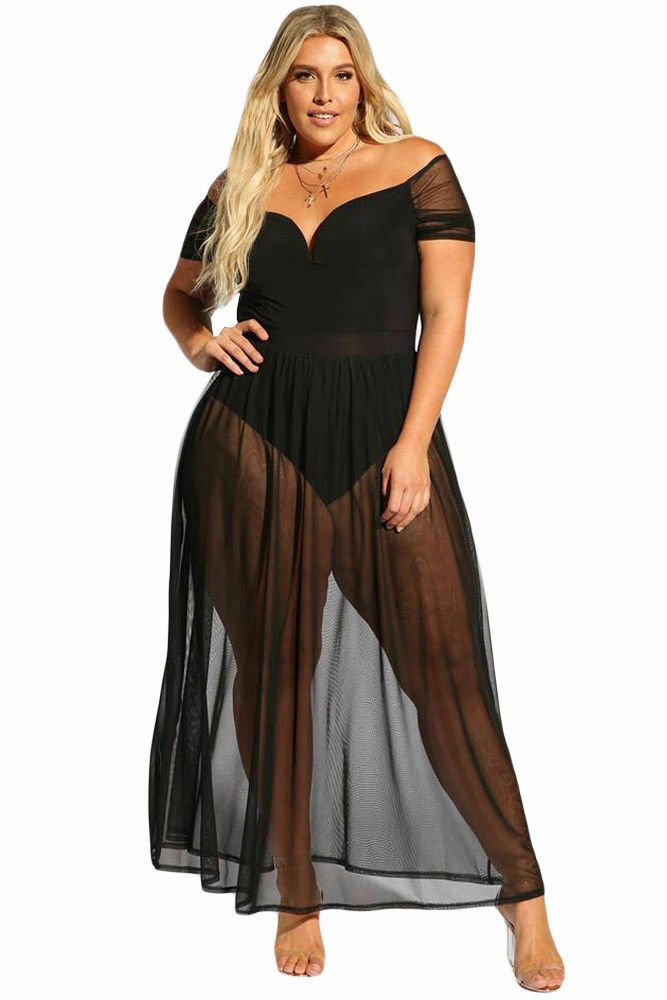 Sexy Plus Size Sheer Mesh Allure Bodysuit Dress - Image 2