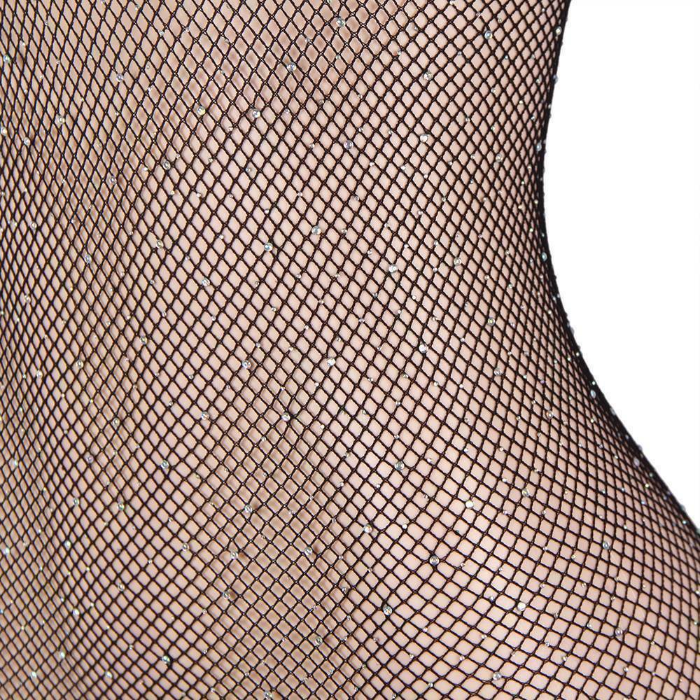 Sexy Sparkly Crystal Crotchless Long Sleeve Fishnet Bodystocking - Image 6