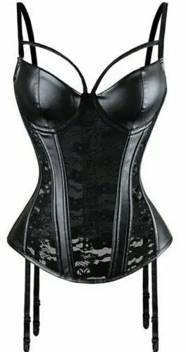 Sexy Sweetheart Faux Leather & Lace Garter Suspender Basque - Image 2