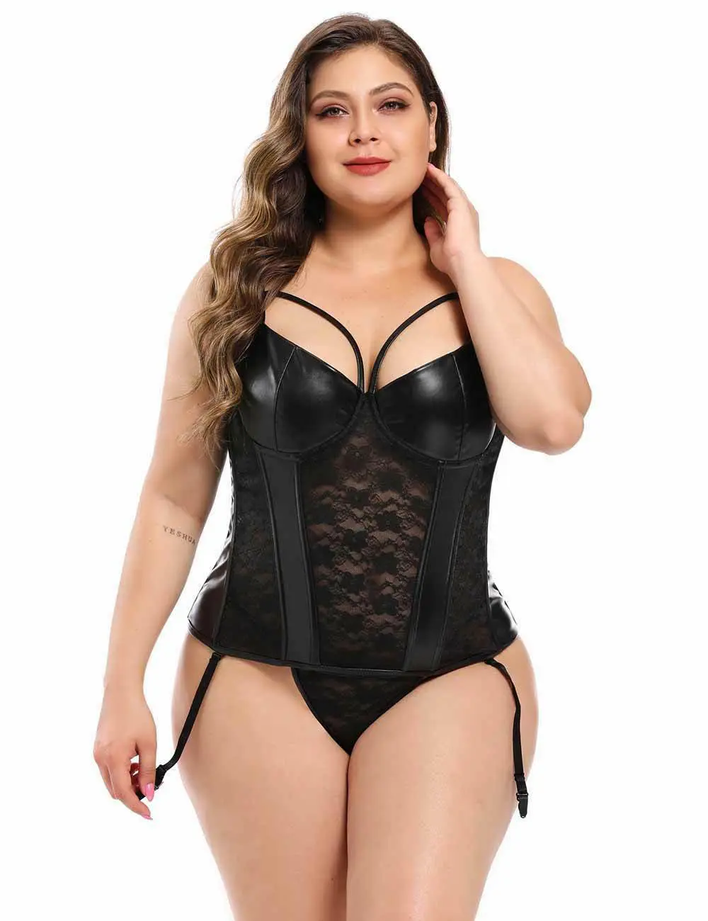 Sexy Sweetheart Faux Leather & Lace Garter Suspender Basque - Image 5