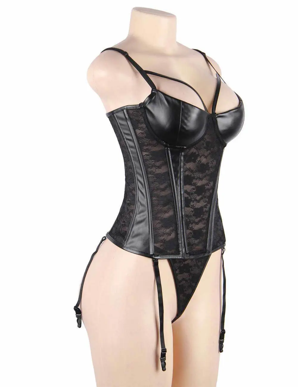 Sexy Sweetheart Faux Leather & Lace Garter Suspender Basque - Image 7