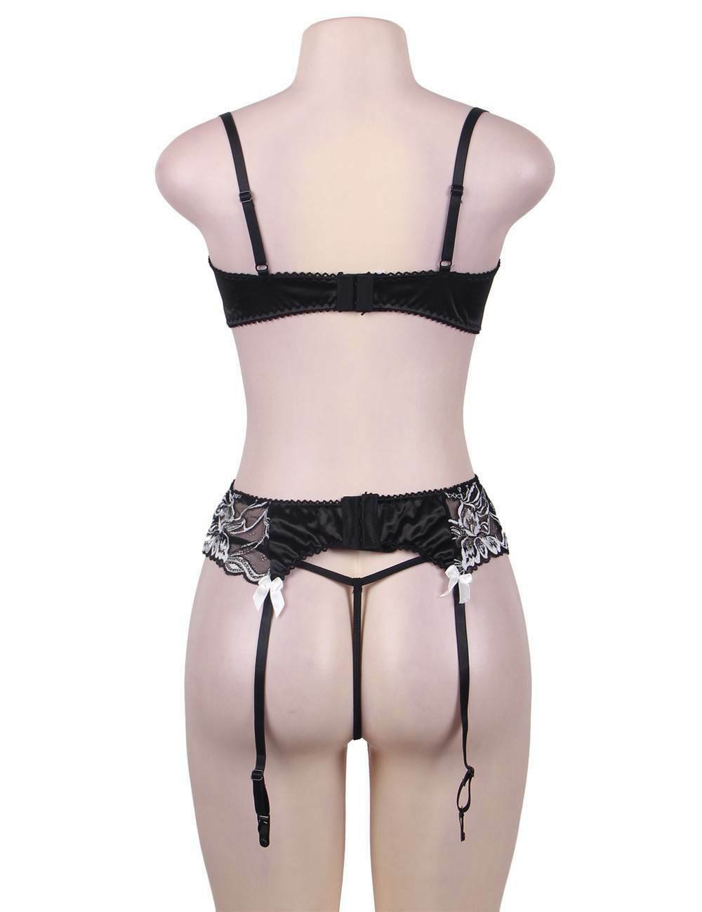Sexy Open Crotch Suspender Quarter Cup Bra Set - Image 7
