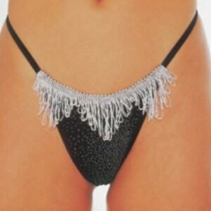 Sexy 'Temptations' Black Glitter GoGo Thong G-String With Silver Trimmings