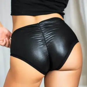 Sexy Black Faux Leather Bum Lifting High Waist Knickers