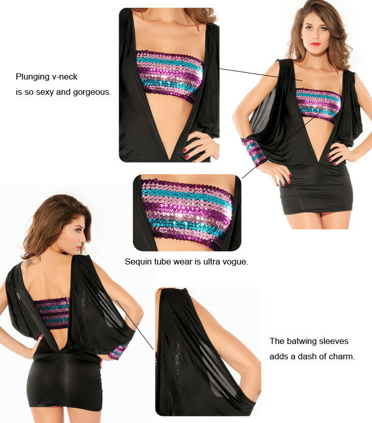 Magenta Sequin Cut Out Boob Tube Mini Dress - Image 4