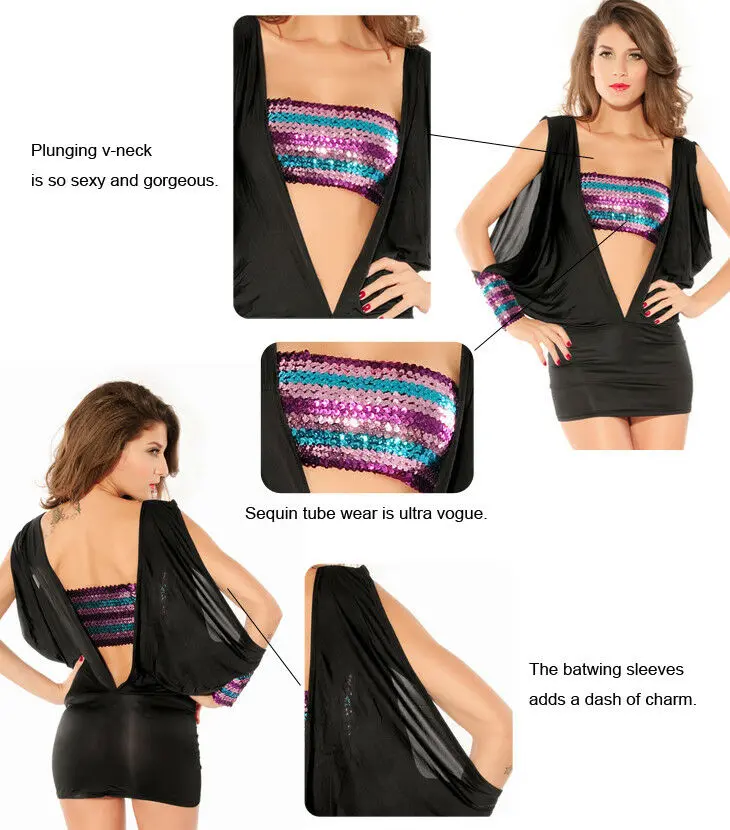 Magenta Sequin Cut Out Boob Tube Mini Dress - Image 4