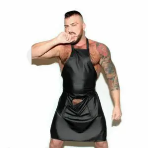 Sexy Men's Faux Leather Zip Open Crotch Fetish Apron