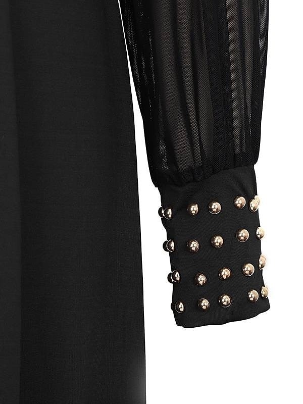 Embellished Cuffs Long Mesh Sleeves V Neck Plunge Jumpsuit - Image 21
