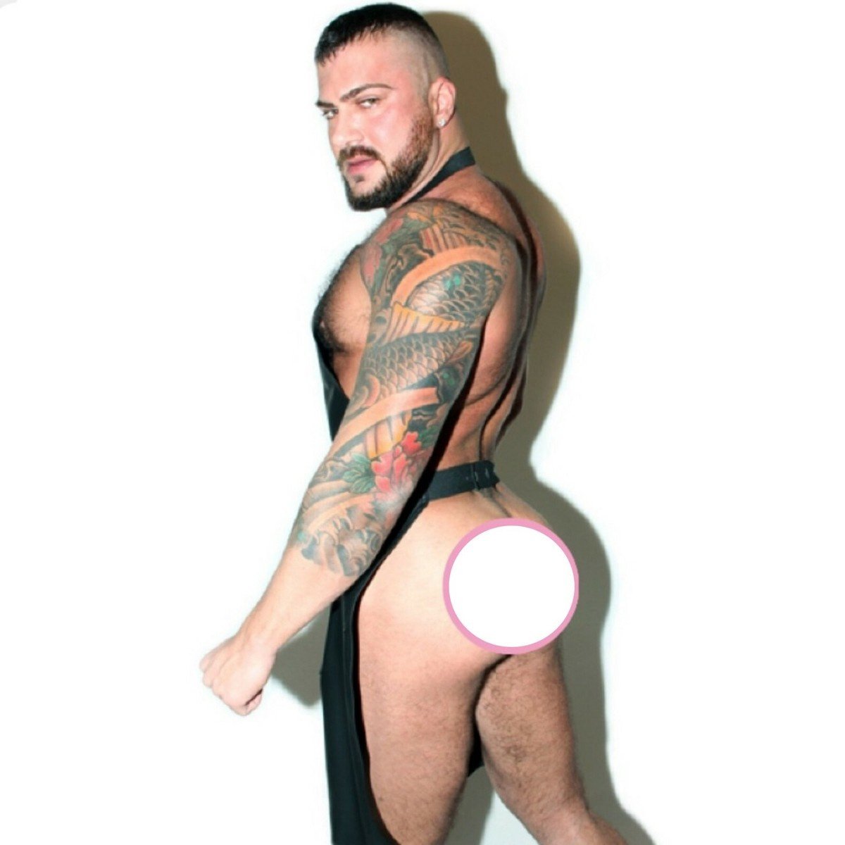 Sexy Men's Faux Leather Zip Open Crotch Fetish Apron - Image 3