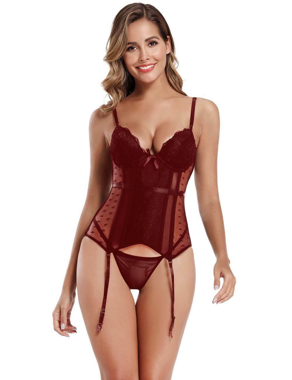 Sexy Black Lace & Heart Mesh Boned Corset Body Shaper - Image 8