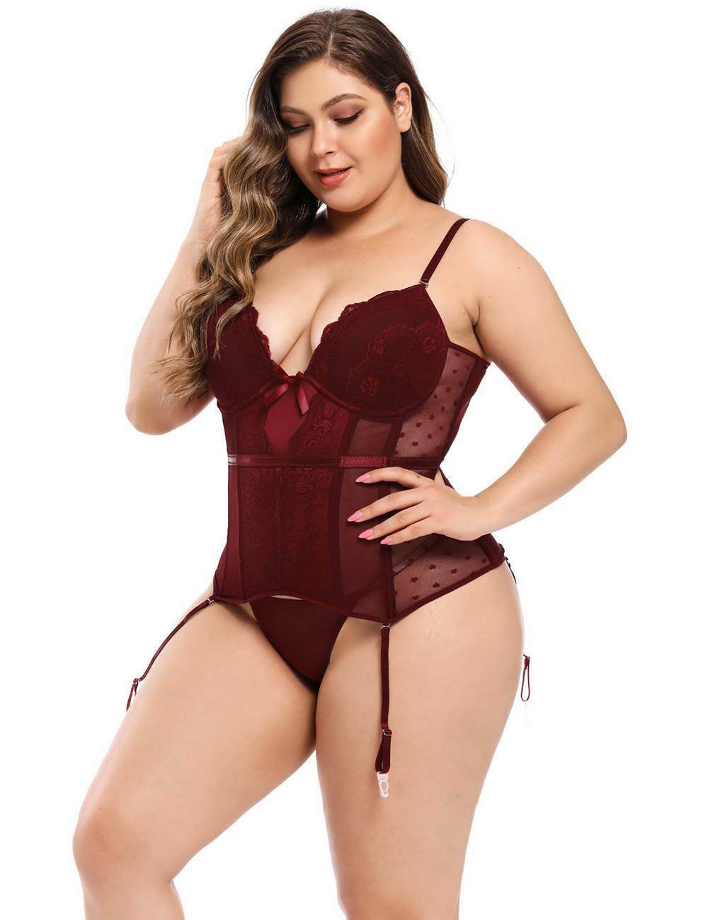 Sexy Black Lace & Heart Mesh Boned Corset Body Shaper - Image 11