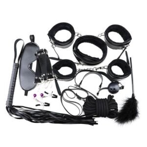 9pcs Black Leather Bondage Set