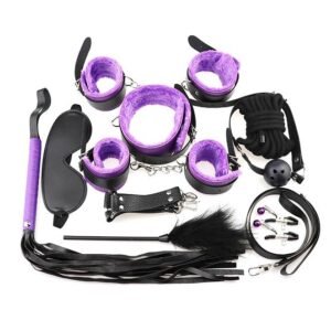 9pcs Black & Purple Leather Bondage Set