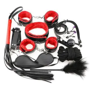 9pcs Black & Red Leather Bondage Set