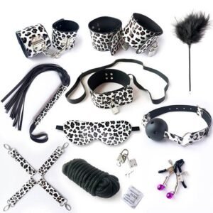 9pcs Leopard Print Leather Bondage Set