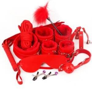 9pcs Red Leather Bondage Set