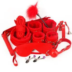 9pcs Red Leather Bondage Set