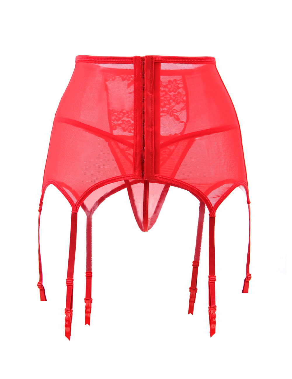 Sexy High Waist Floral Lace & Mesh Garter Set - Image 18
