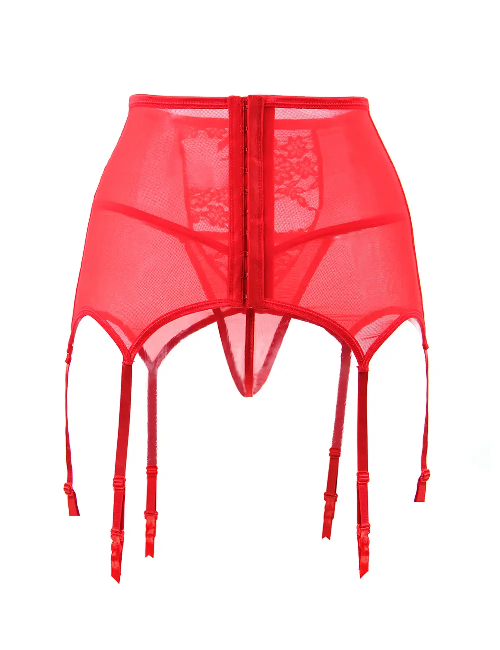 Sexy High Waist Floral Lace & Mesh Garter Set - Image 18