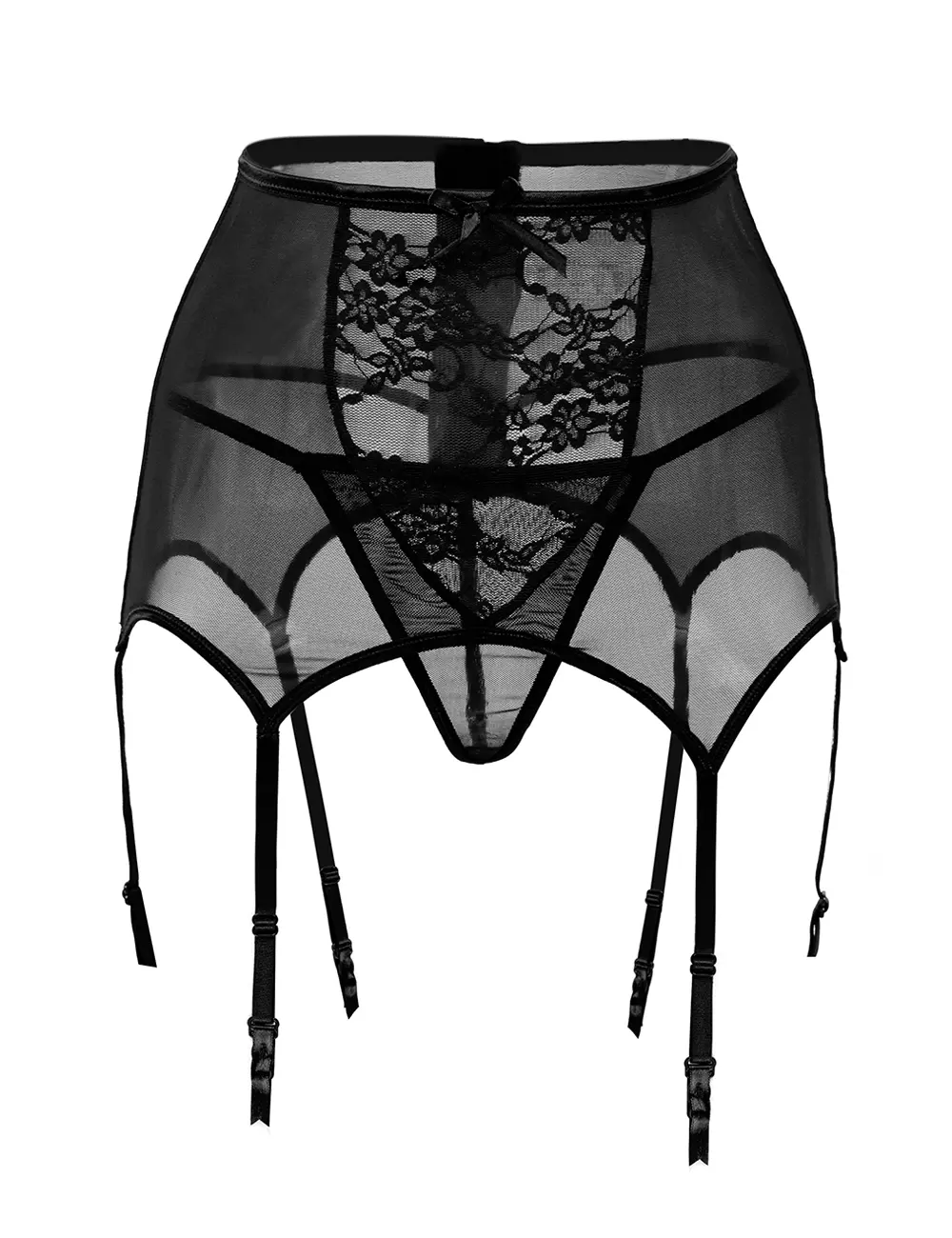 Sexy High Waist Floral Lace & Mesh Garter Set - Image 4