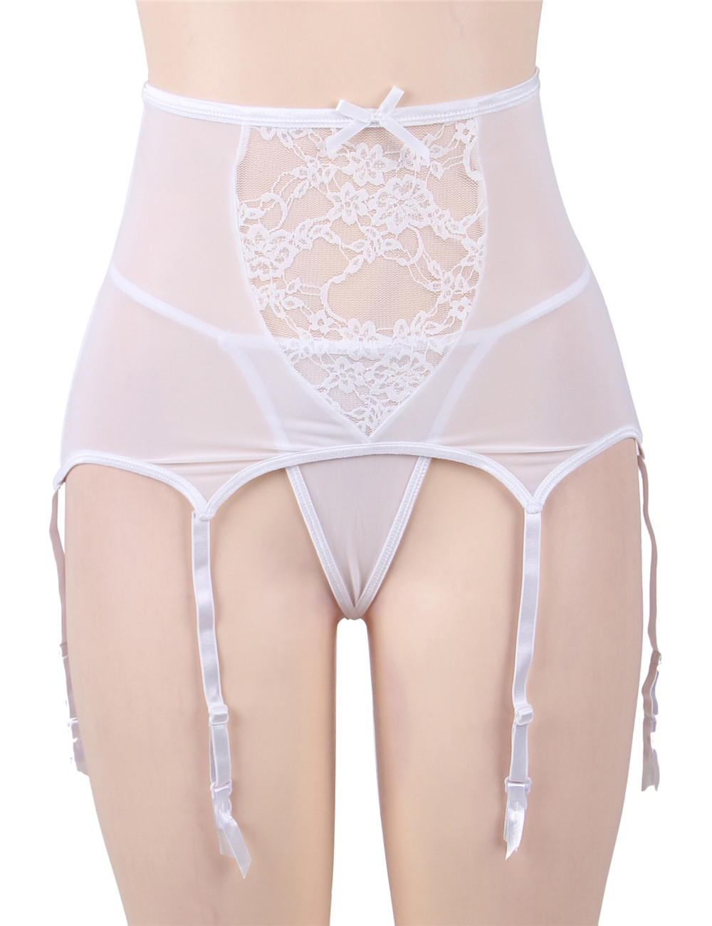Sexy High Waist Floral Lace & Mesh Garter Set - Image 9