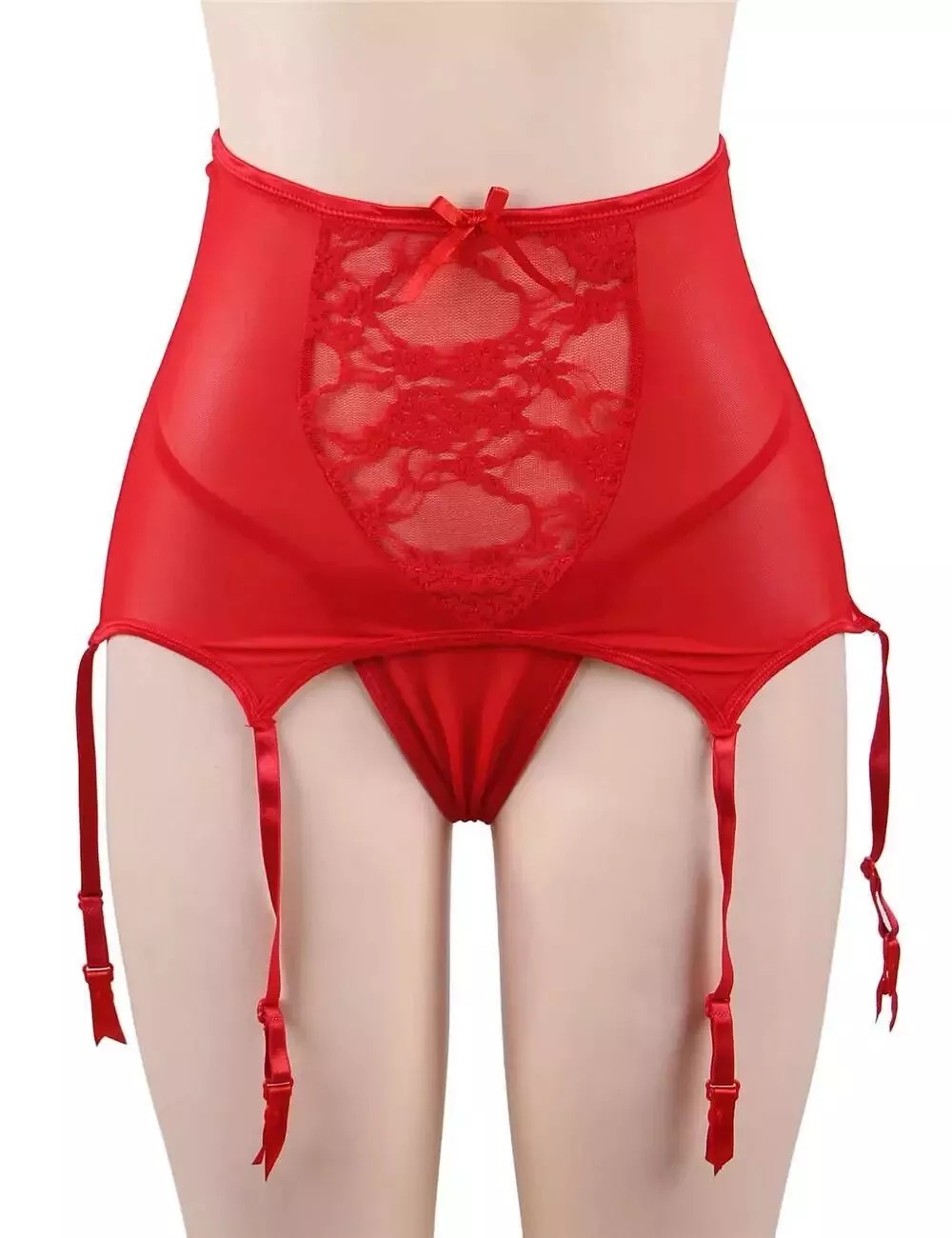 Sexy High Waist Floral Lace & Mesh Garter Set - Image 16