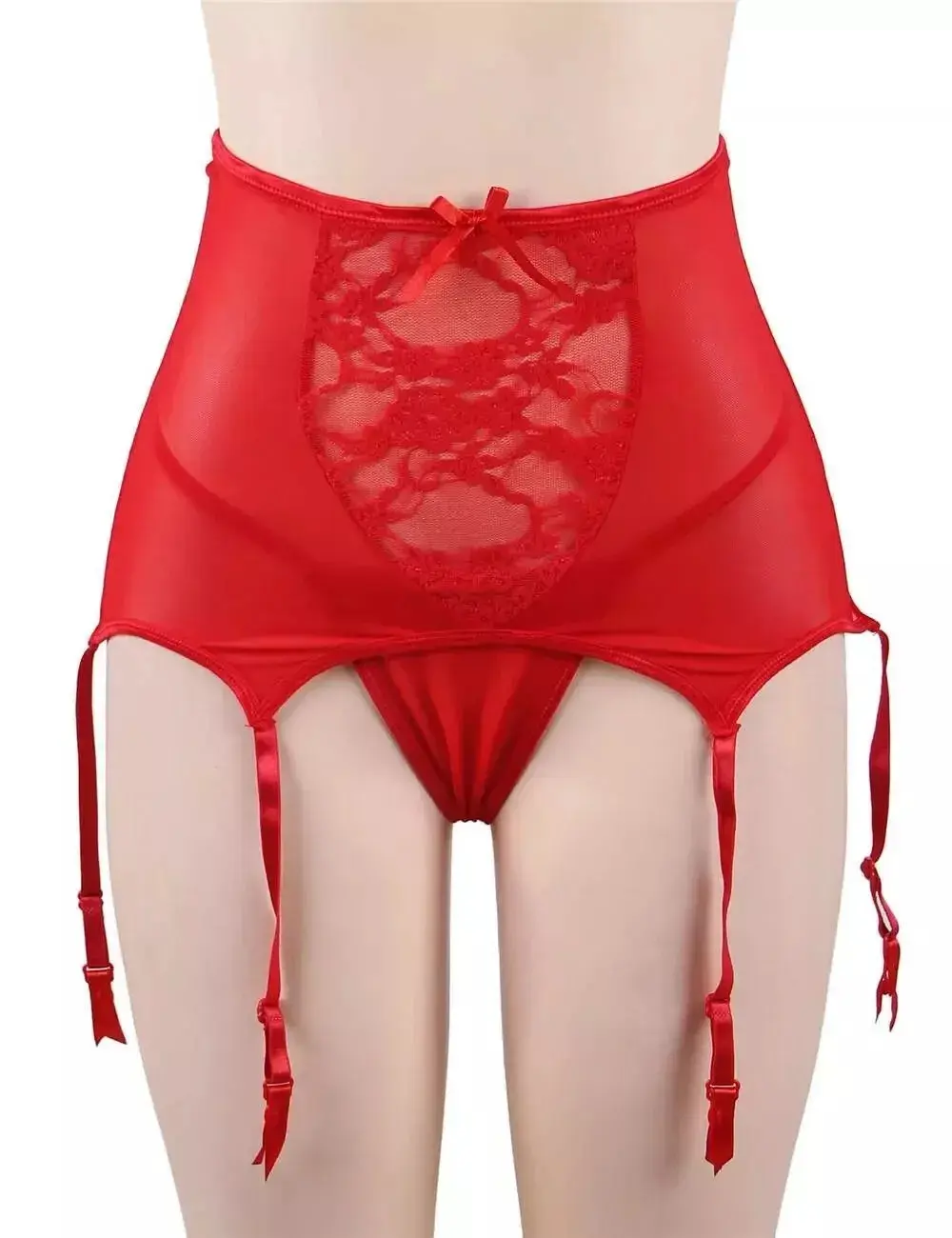 Sexy High Waist Floral Lace & Mesh Garter Set - Image 16