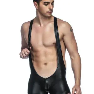 Black Faux Leather Mankini