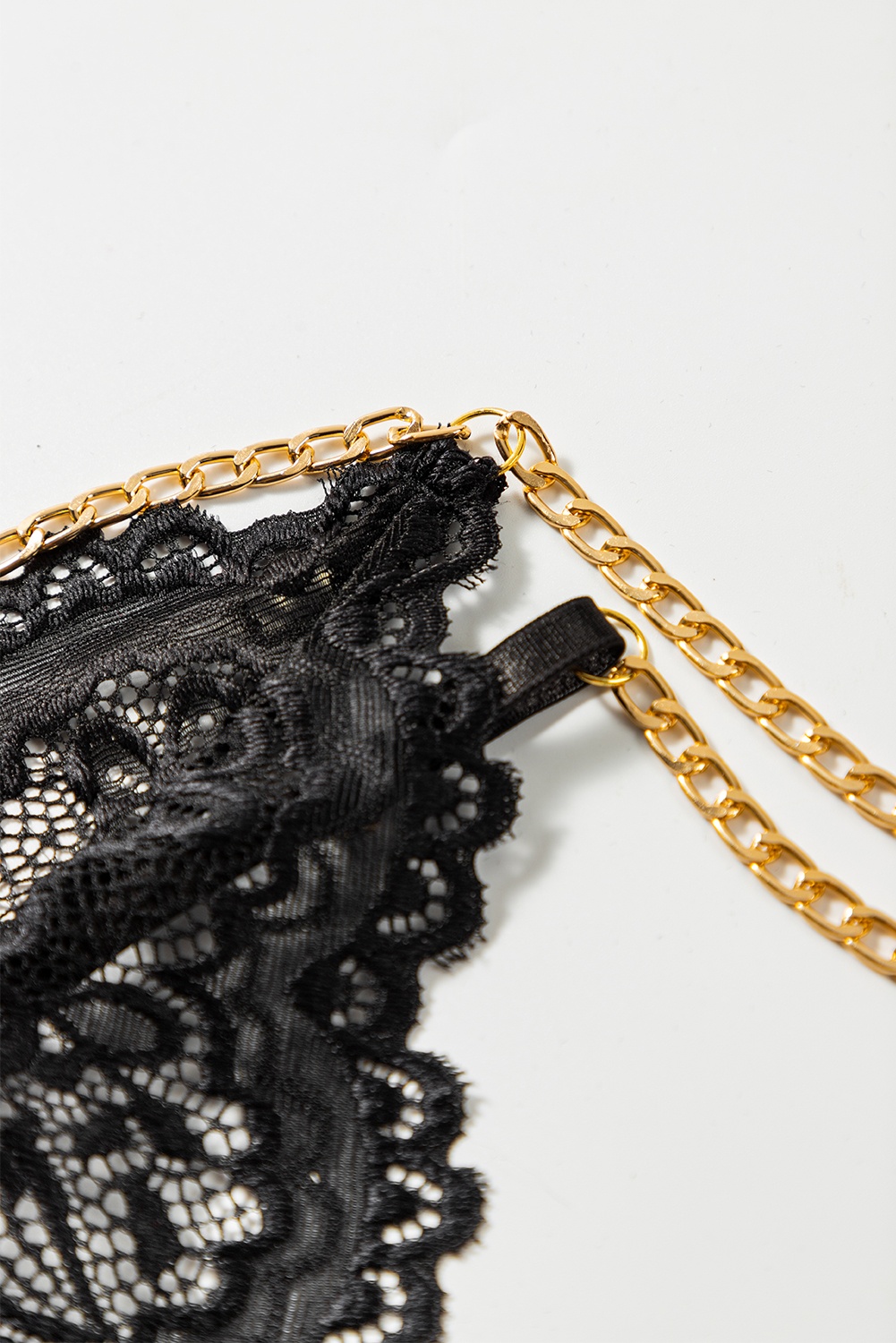 Sexy Black 3pcs Lace Bra Set With Gold Chain - Image 7