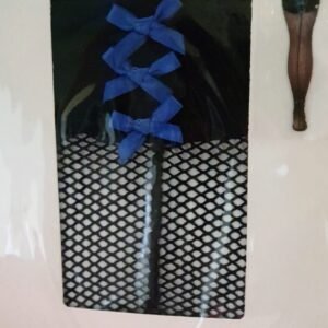 Vintage Pop My Cherry Black Fishnet Back Seam Stockings WIth Blue Bows