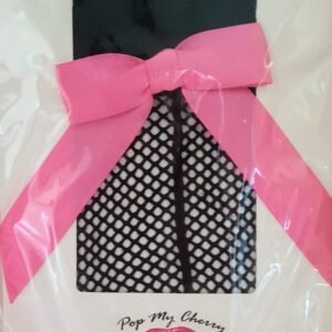Vintage Pop My Cherry Black Fishnet Back Seam Stockings WIth Pink Bows