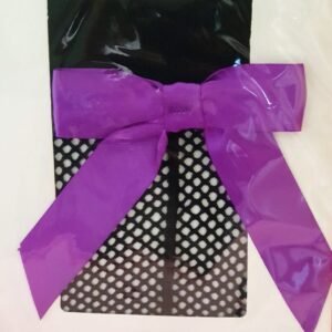 Vintage Pop My Cherry Black Fishnet Back Seam Stockings WIth Purple Bow