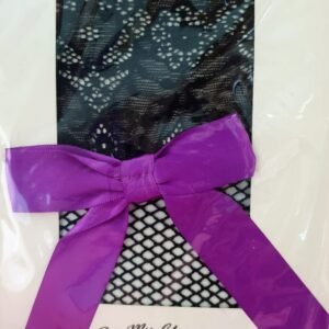 Vintage Pop My Cherry Black Fishnet Hold Up Stockings WIth Purple Bow
