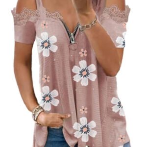 Floral Print Zipped Cold Shoulder Top