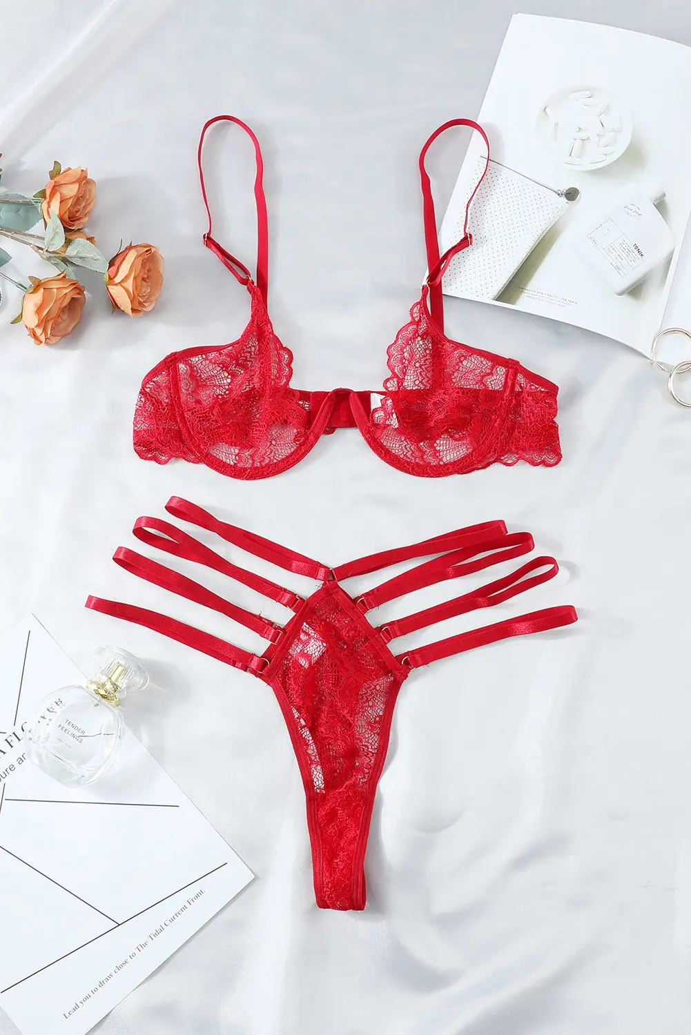 Sexy Lace Bra & Strappy Thong Set - Image 8