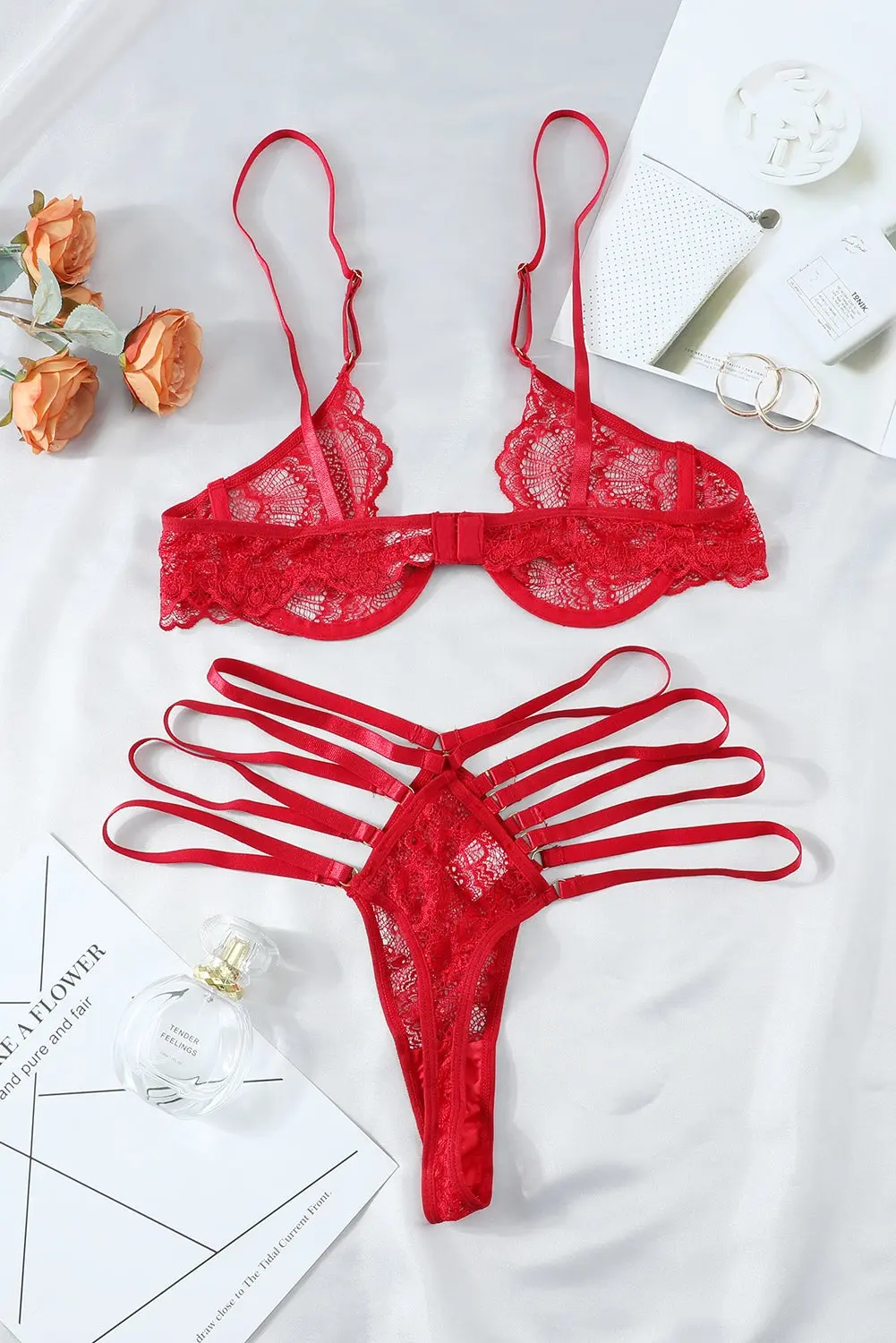 Sexy Lace Bra & Strappy Thong Set - Image 9