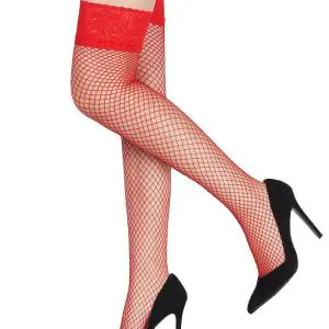Sexy Red Fishnet Thigh High Stockings With Lace Band