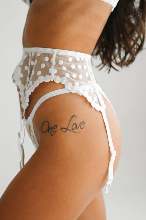 White Polka Dot Garter Bra Set - Image 3